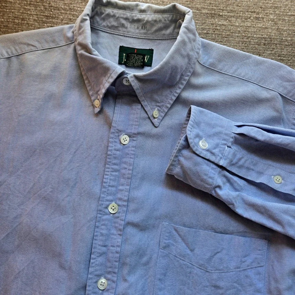 Vintage J. Crew Oarsman Blue Oxford Button Down Shirt Mens 16.5 34 Cotton